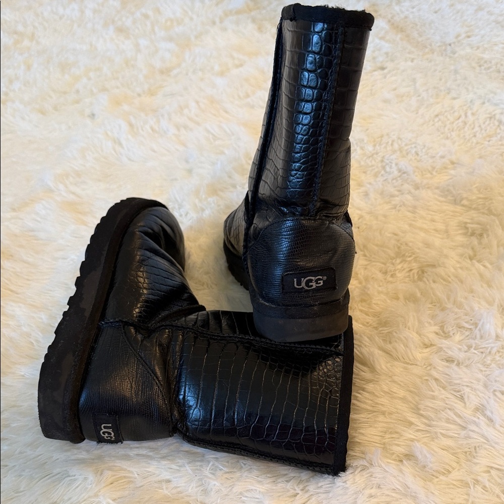 UGG Black Croc-Textured Boots